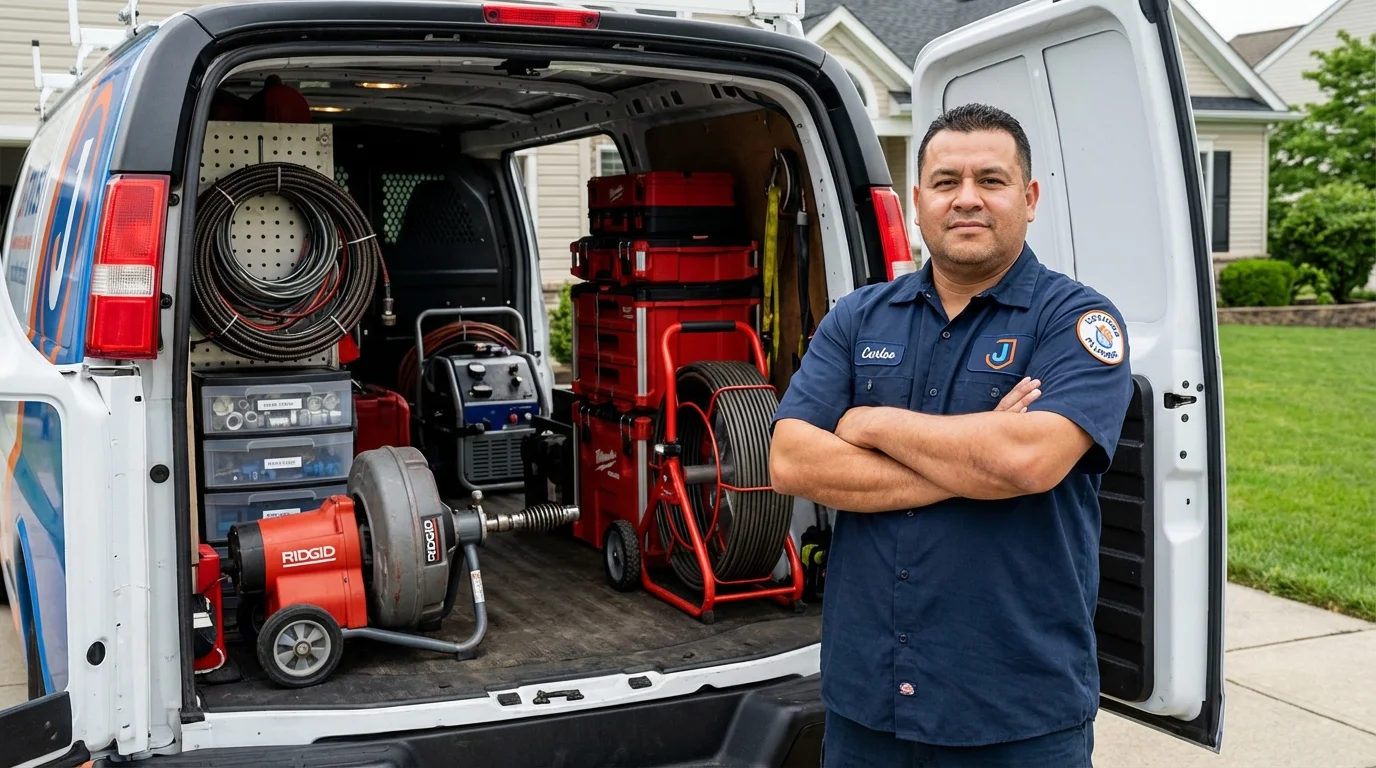 Professional drain cleaning equipment and Johns Plumbing LLC plumber in Harwood Heights