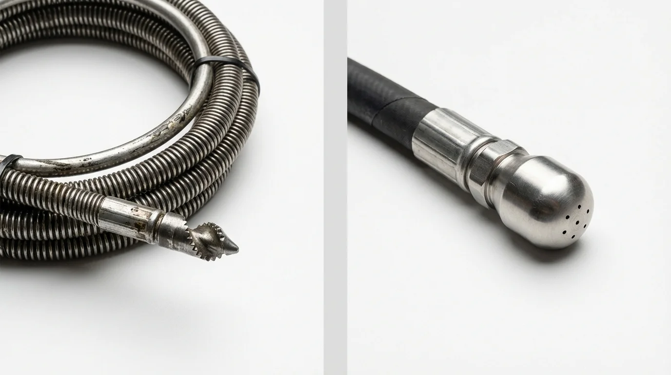 Drain snake cable and hydro jetting nozzle used for drain cleaning in Harwood Heights, IL
